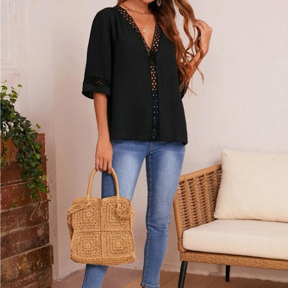 Black Mesh Sleeve Top - Picture 4 of 5